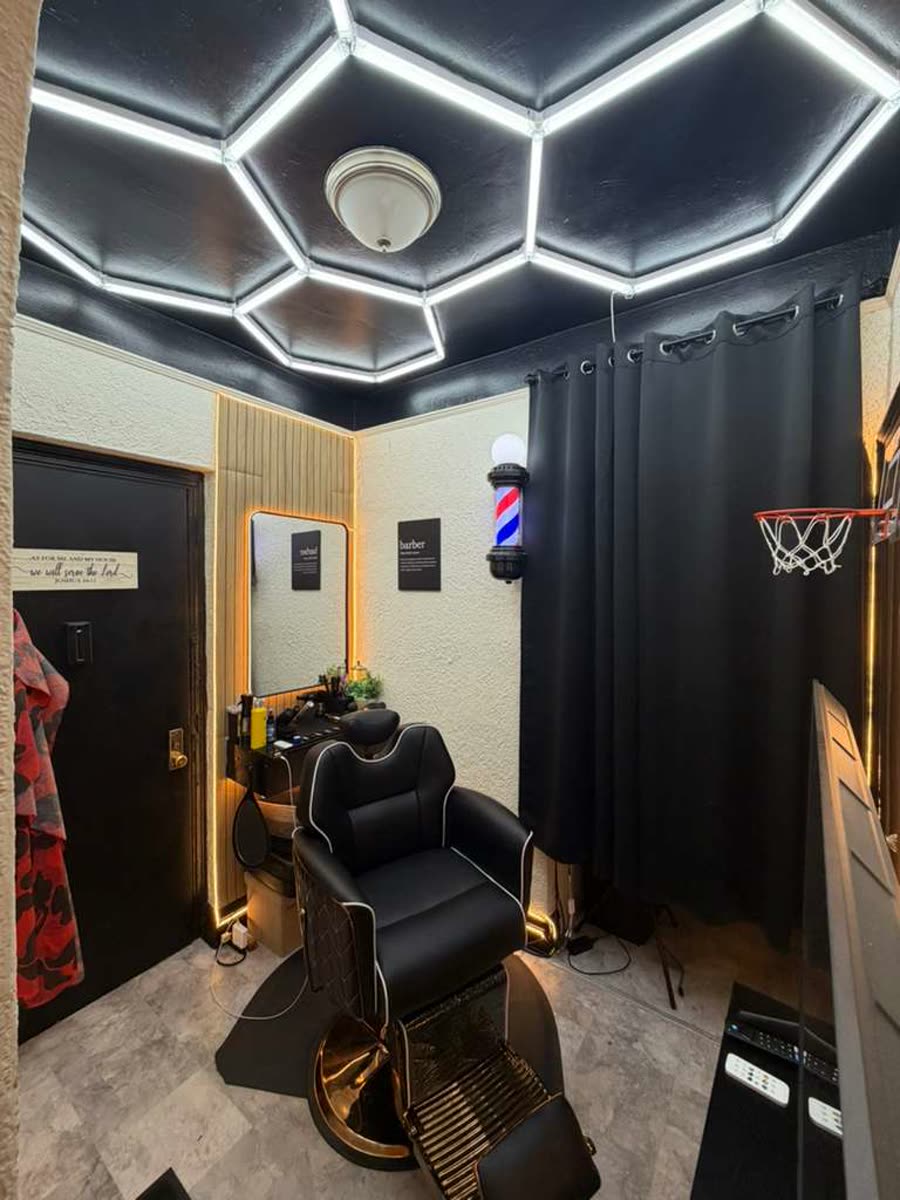 The studio ceiling and chair